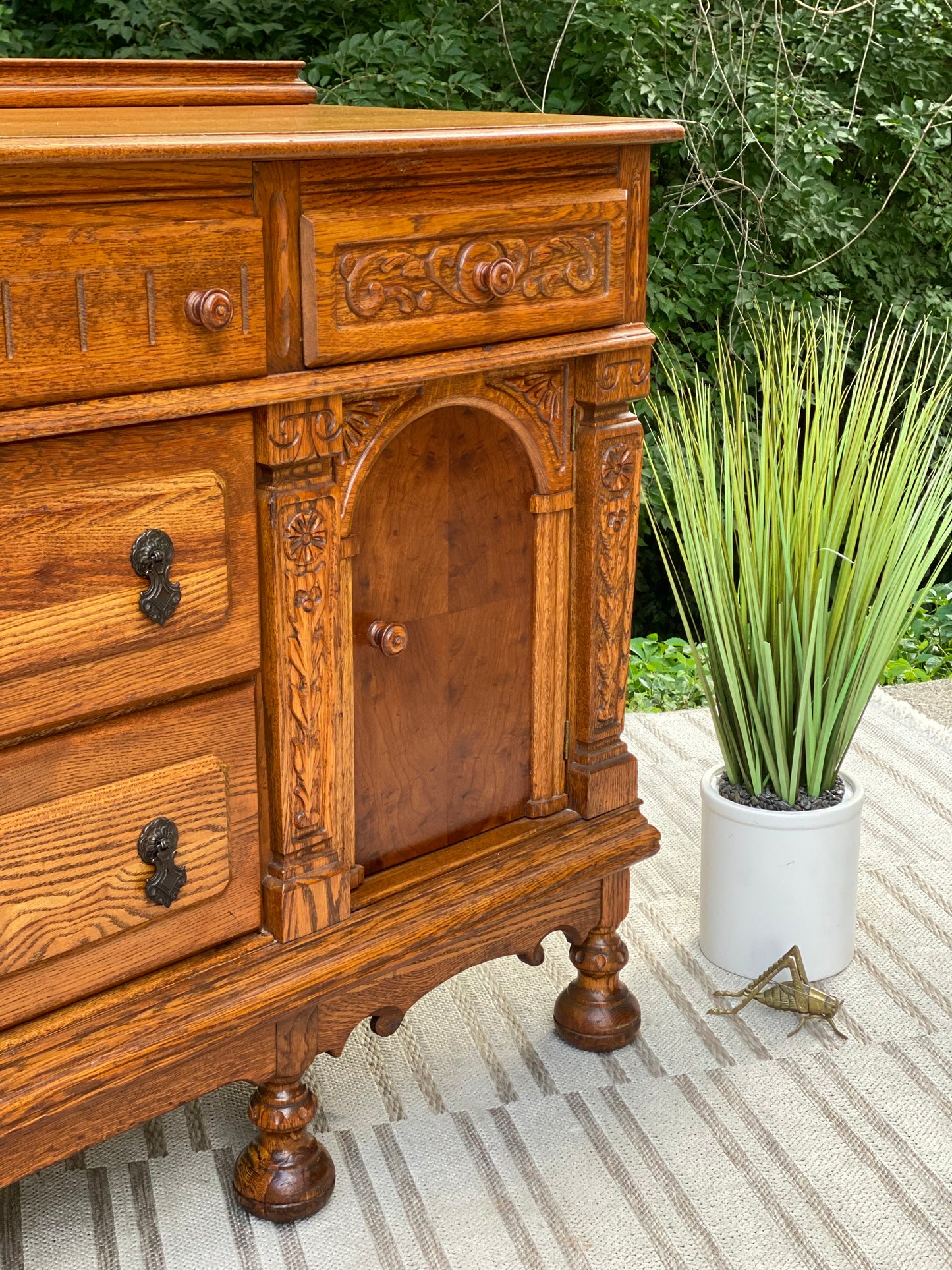 Vintage Long Wooden Buffet Credenza
