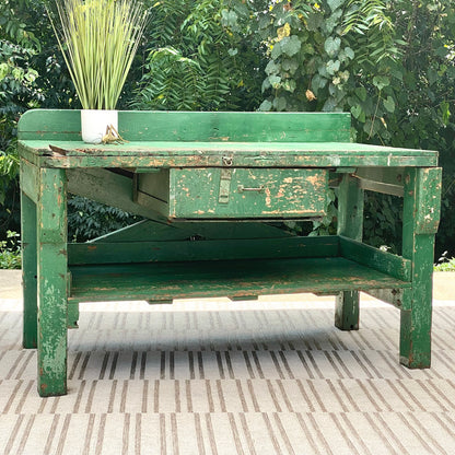 Vintage Green Wooden Work Bench