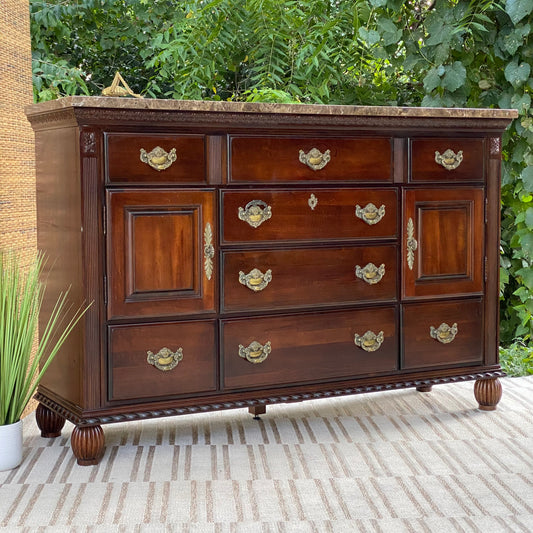 Modern Wooden Marble Top Credenza