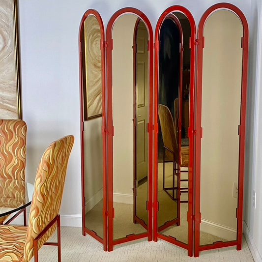 Vintage Milo Baughman Red Metal Folding Mirror