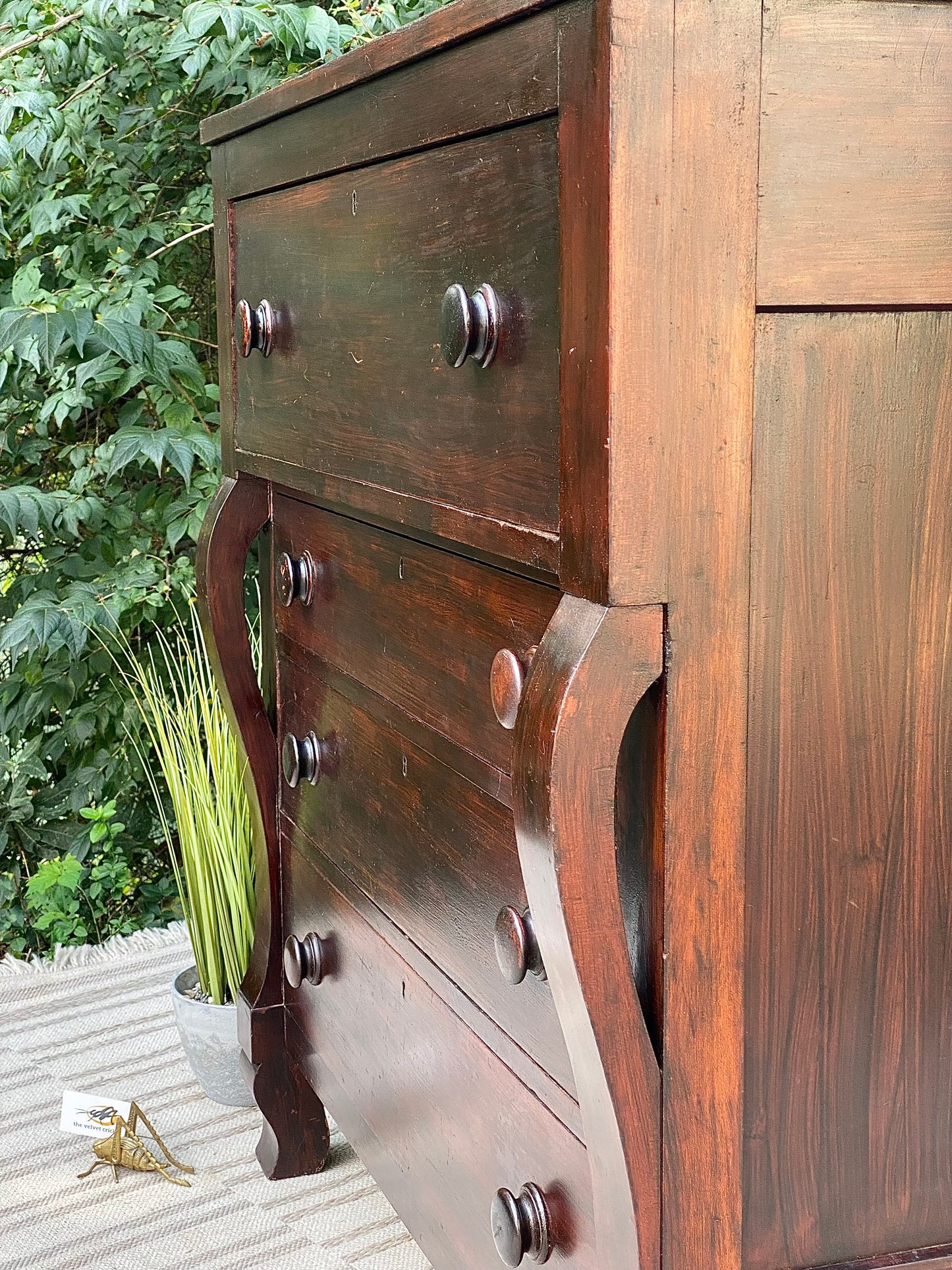 Vintage Wooden Empire Style 4 Drawer Highboy Dresser