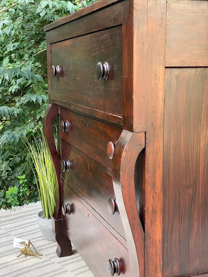 Vintage Wooden Empire Style 4 Drawer Highboy Dresser