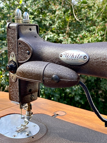Small Vintage Wooden White Sewing Machine Side Table