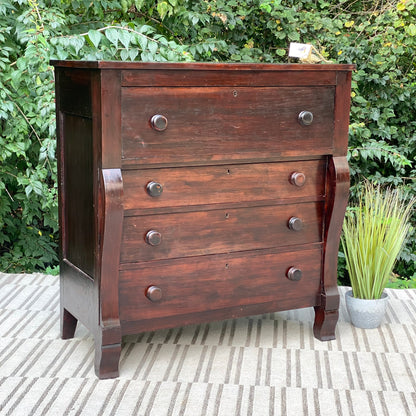 Vintage Wooden Empire Style 4 Drawer Highboy Dresser