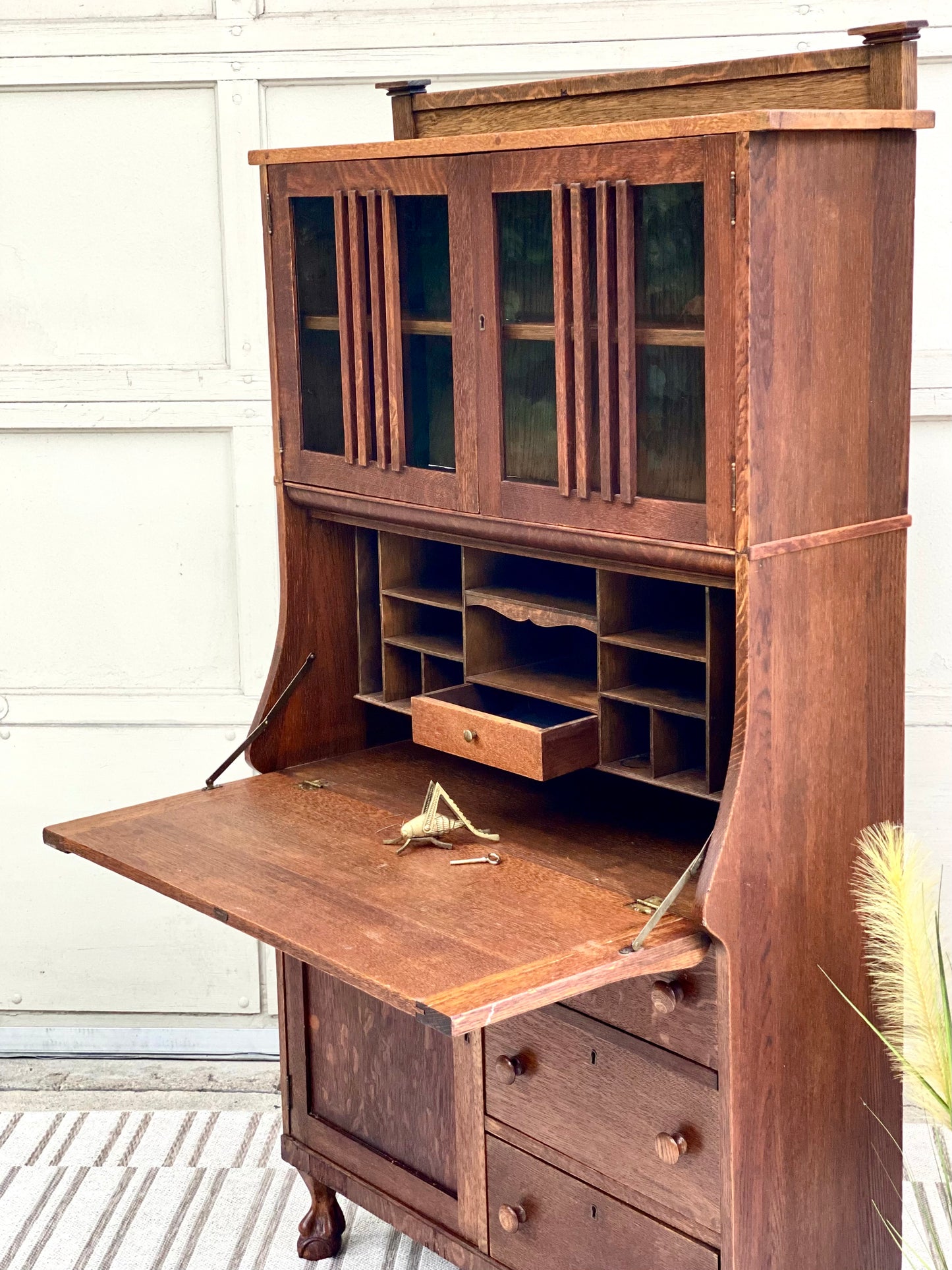 Vintage Oak Secretary Arts & Crafts Bookcase