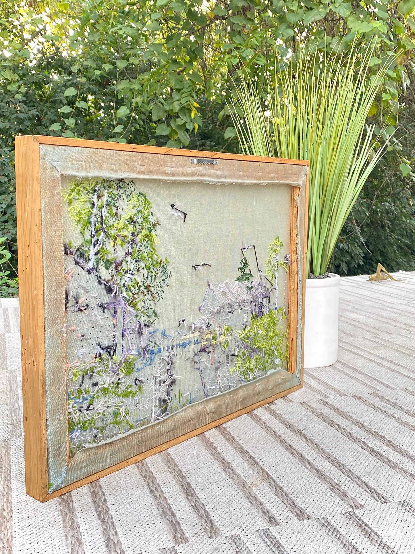 Vintage Mid Century Wood Frame Needle Point Art