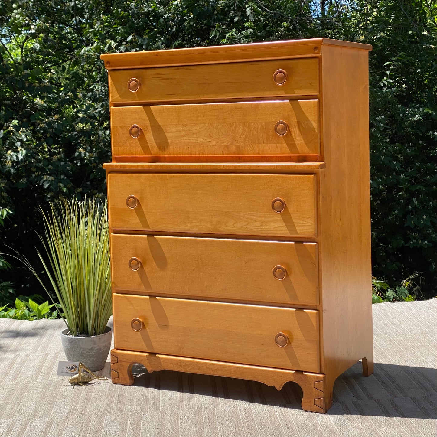 Vintage Thomasville Solid Maple Highboy 5 Drawer Dresser