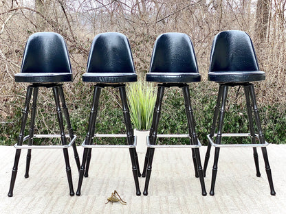 Vintage MCM Black Vinyl Wood Bar Stools