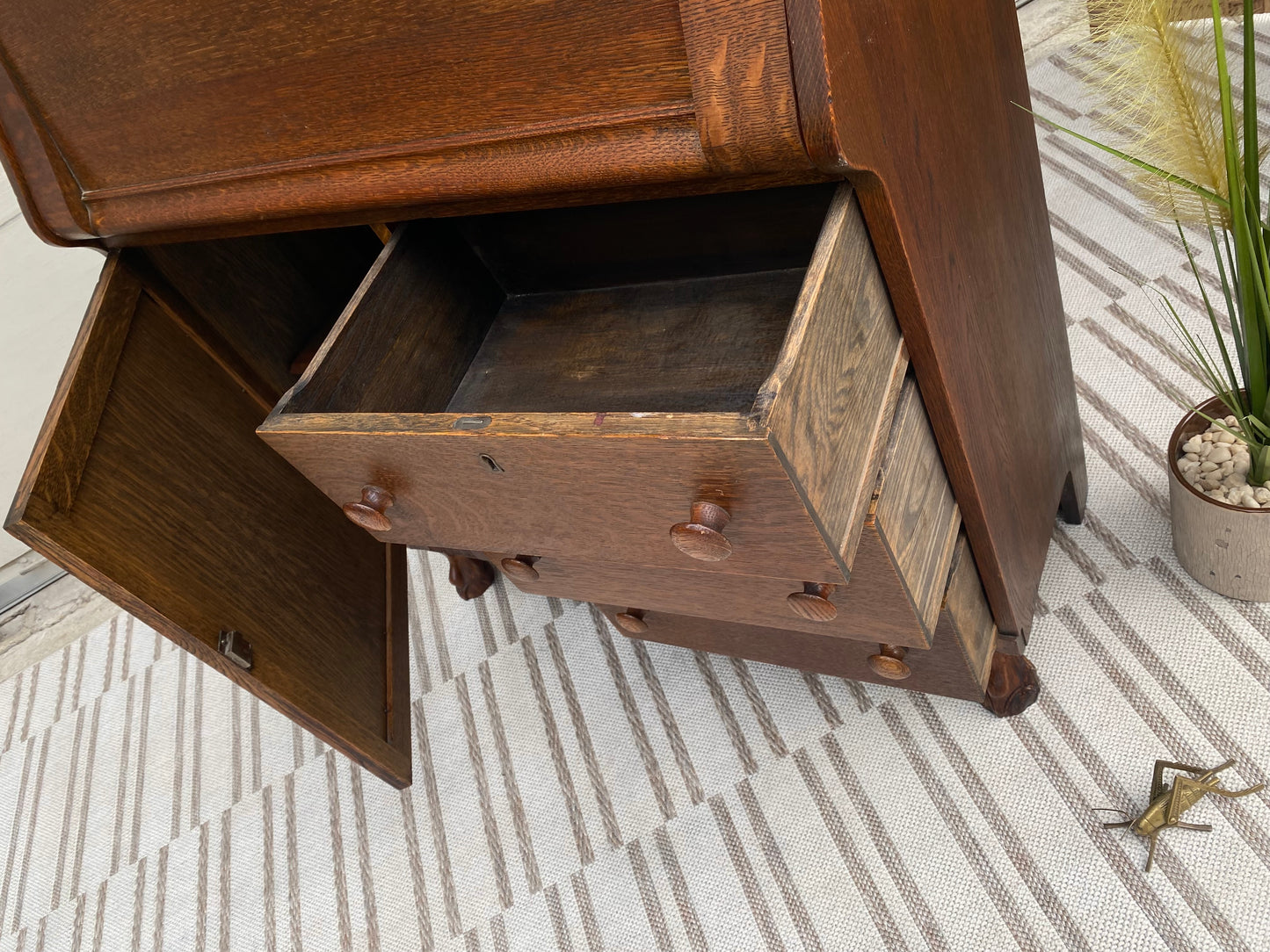 Vintage Oak Secretary Arts & Crafts Bookcase