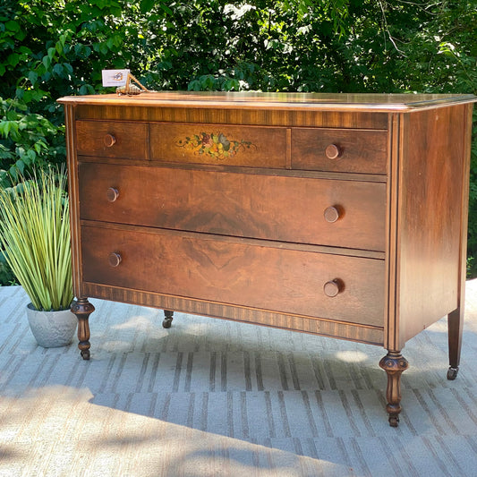 Vintage Wooden 3 Drawer Dresser with Stencil