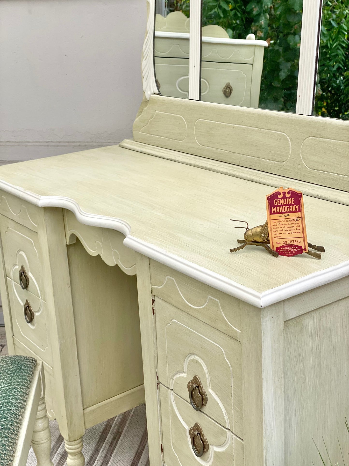 Vintage Painted Mahogany Vanity & Bench