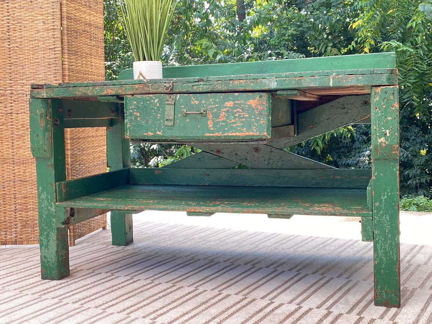 Vintage Green Wooden Work Bench