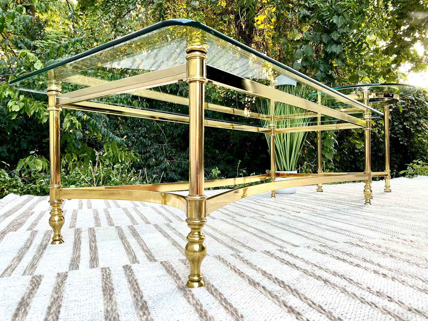 Pair of Brass Glass Coffee & Side Tables