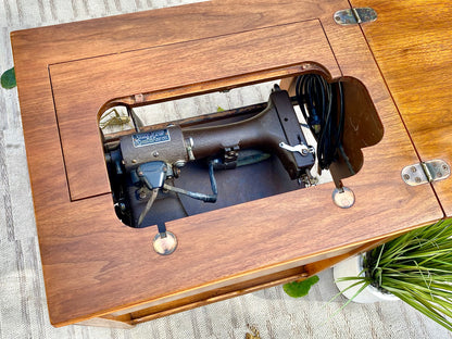 Small Vintage Wooden White Sewing Machine Side Table