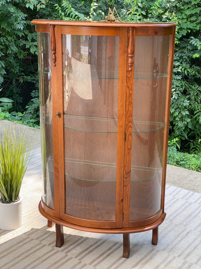 Vintage Curved Glass Curio Display Cabinet