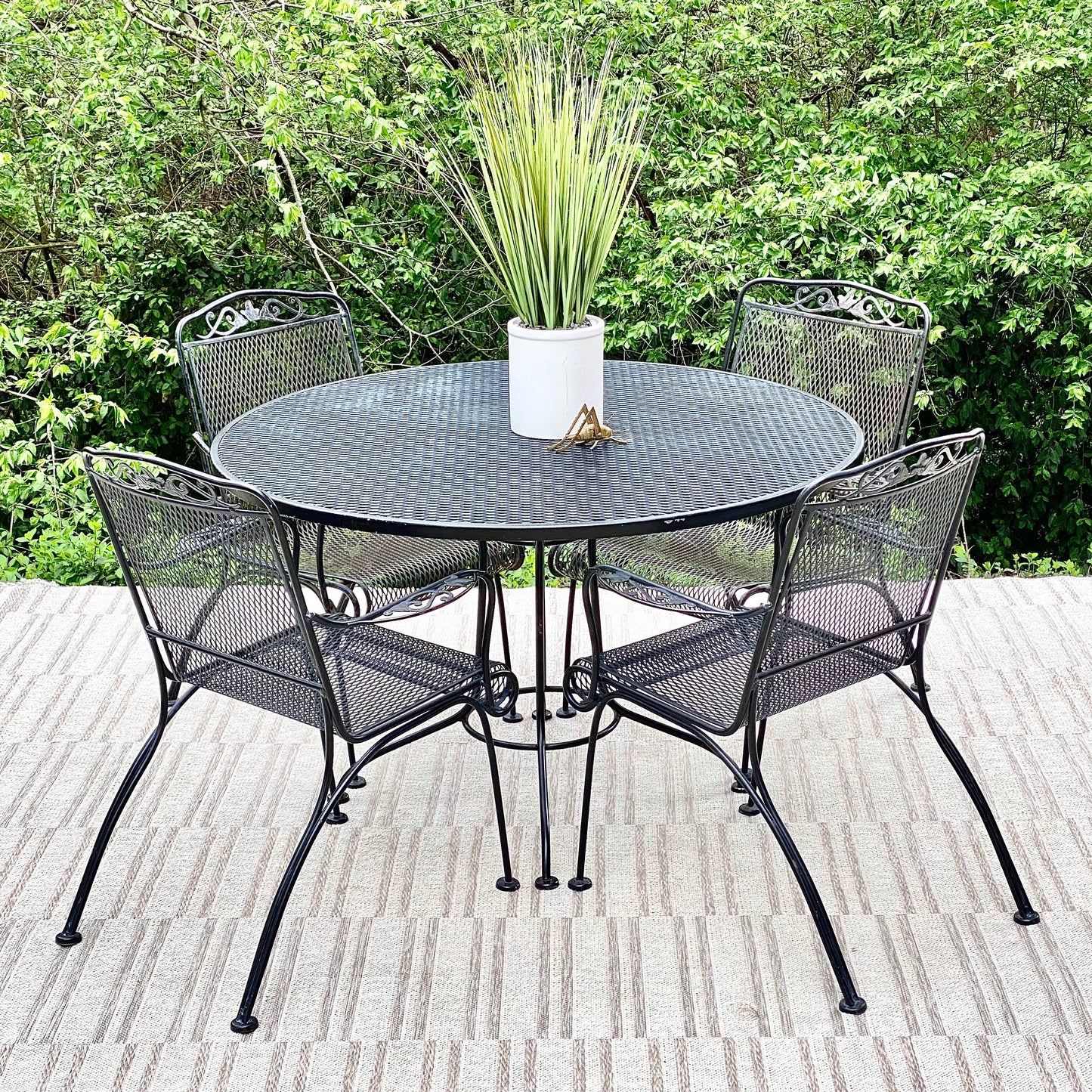 Vintage Woodard Style Black Iron Outdoor Patio Set