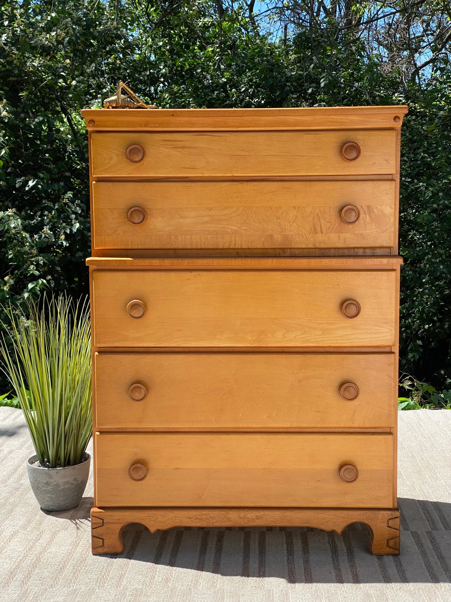 Vintage Thomasville Solid Maple Highboy 5 Drawer Dresser