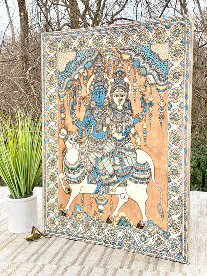Folk Art Indian Shiva & Parvati Wall Fabric Artwork