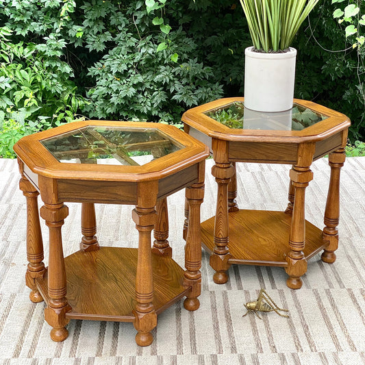 Vintage Pair of Wooden Side Tables
