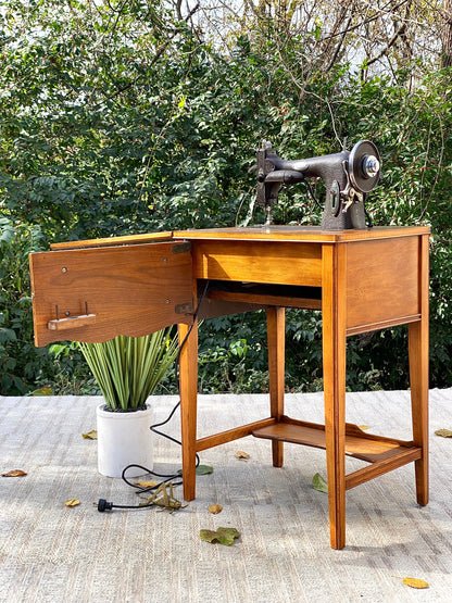 Small Vintage Wooden White Sewing Machine Side Table