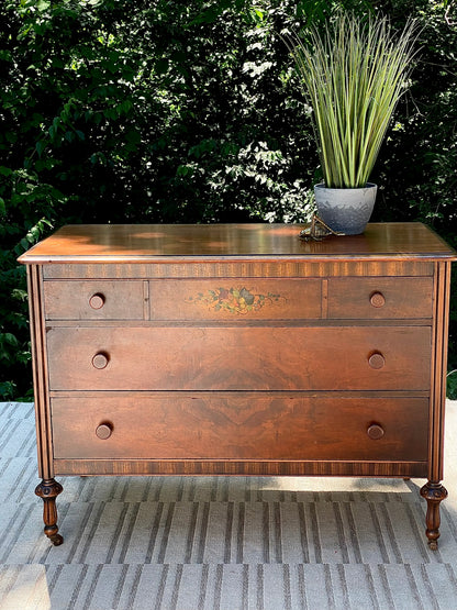 Vintage Wooden 3 Drawer Dresser with Stencil