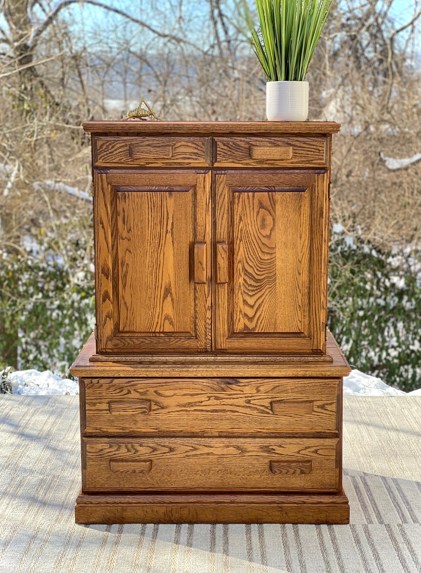 Vintage Oak Highboy Dresser