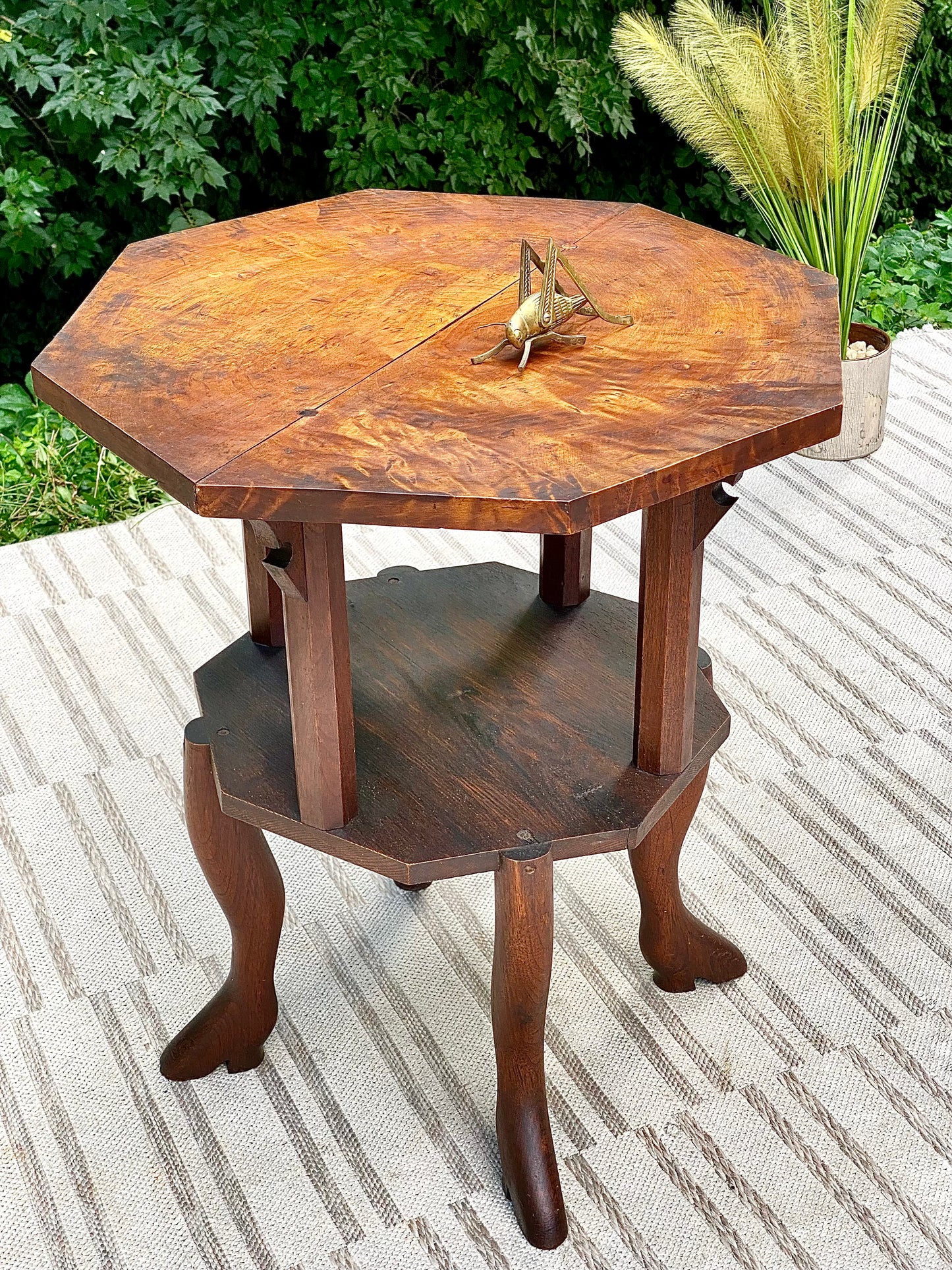 Antique Burl Wood Plant Stand Side Table