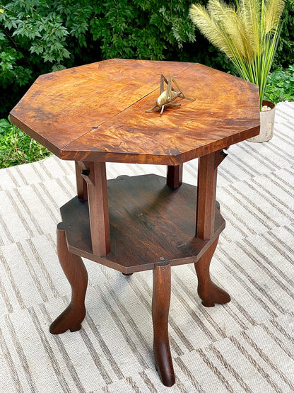 Antique Burl Wood Plant Stand Side Table