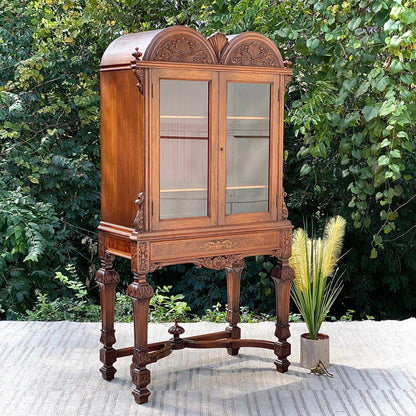 Vintage Hand Carved Wooden Display Cabinet