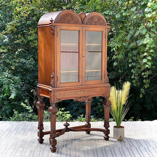 Vintage Hand Carved Wooden Display Cabinet