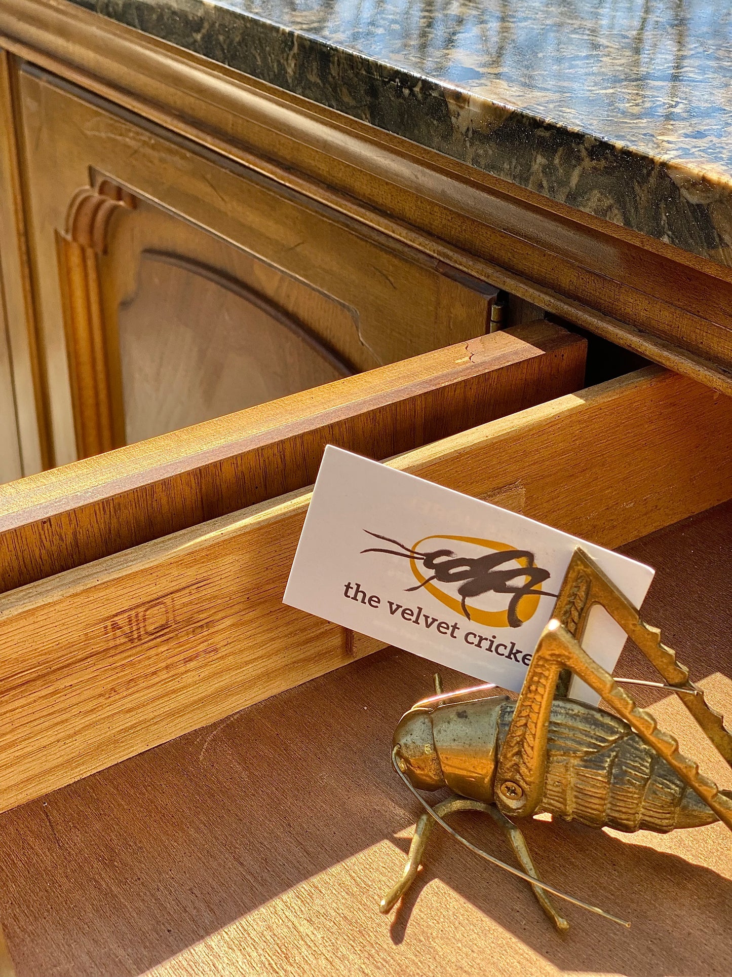 Vintage Wooden Credenza with Marble Top