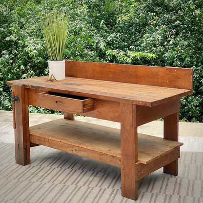 Vintage Wooden Work Bench with Vise