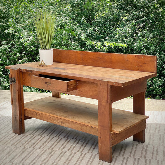 Vintage Wooden Work Bench with Vise