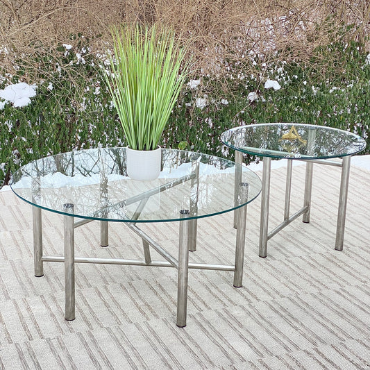 Pair of Metal & Glass Round Tables