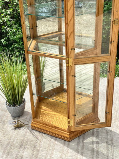 Nice Tall Wooden Oak Display Cabinet