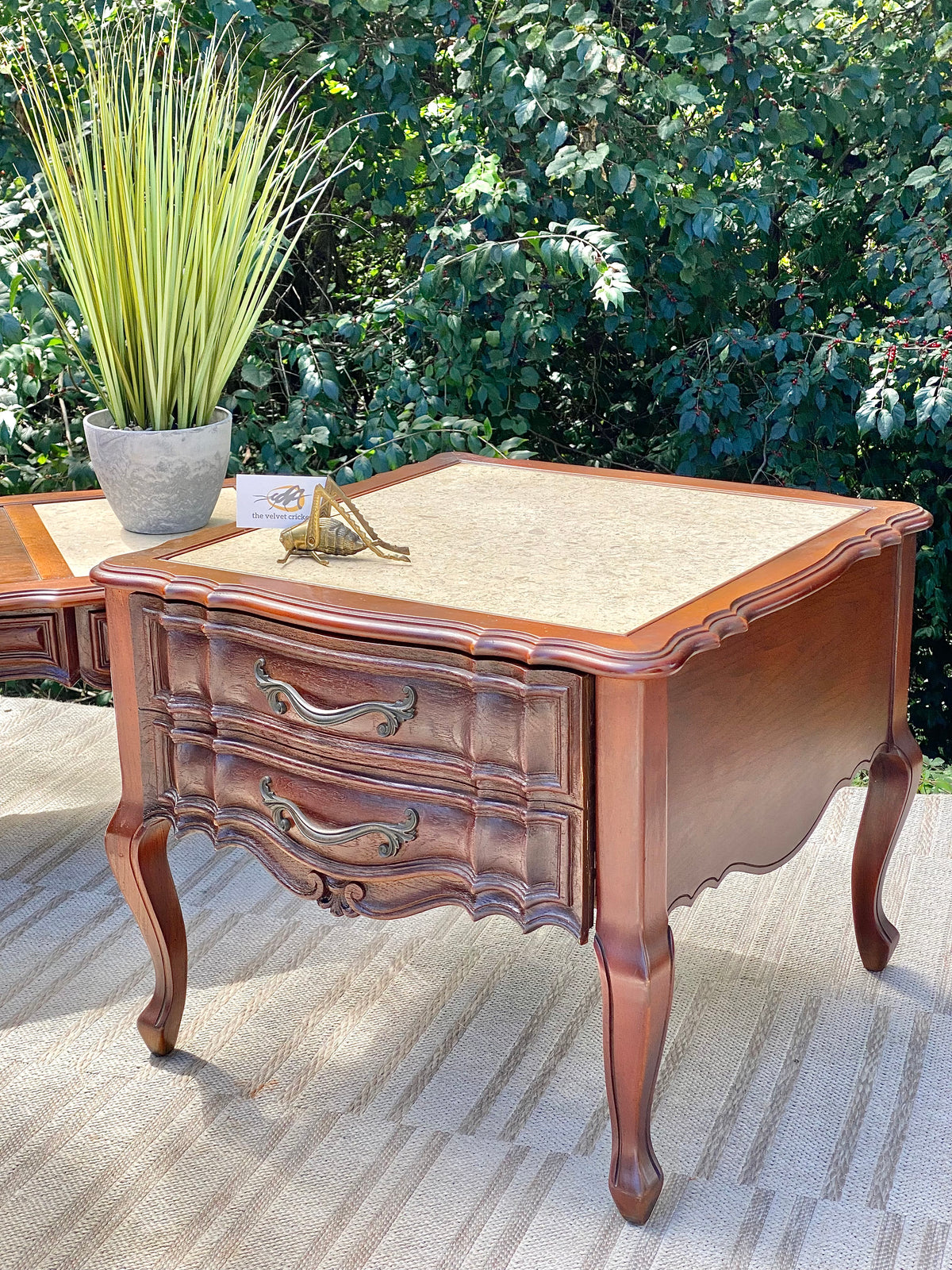 Vintage French Provincial Marble Top Coffee and Side Table Set