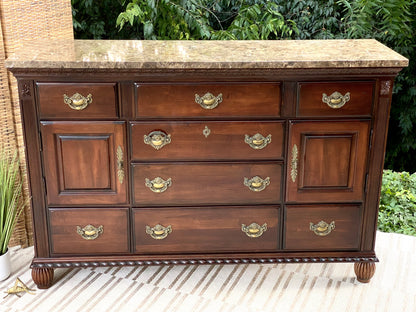 Modern Wooden Marble Top Credenza