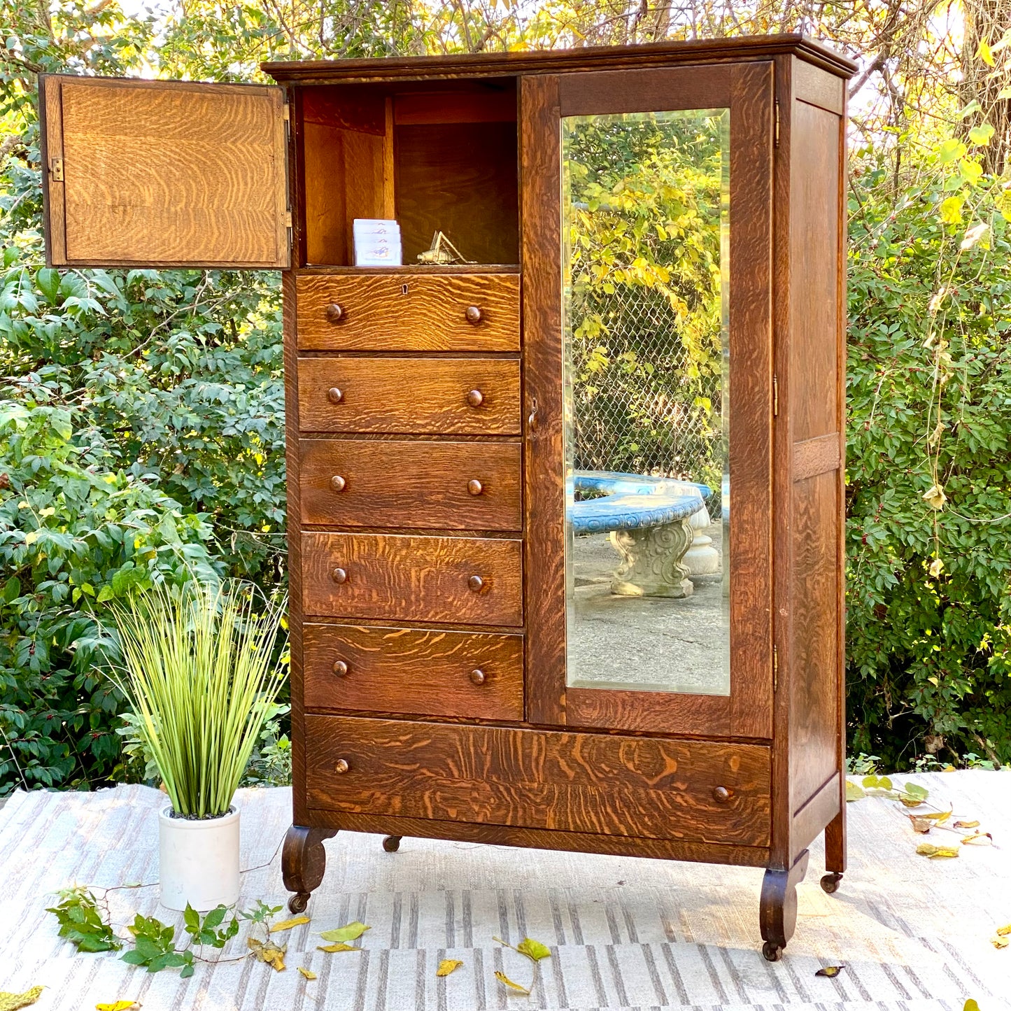 Vintage Arts & Crafts Tiger Oak Cabinet