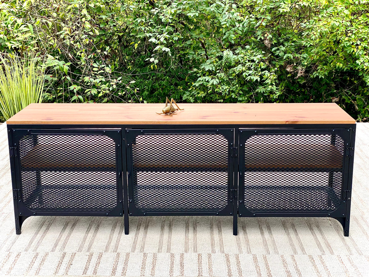 Metal and Wood Storage Cabinet Bench