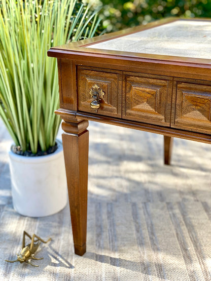 Vintage Wooden Marble Top Side Table