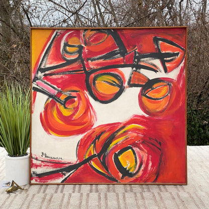 Large Vintage MCM Mid Century Abstract Signed Painting