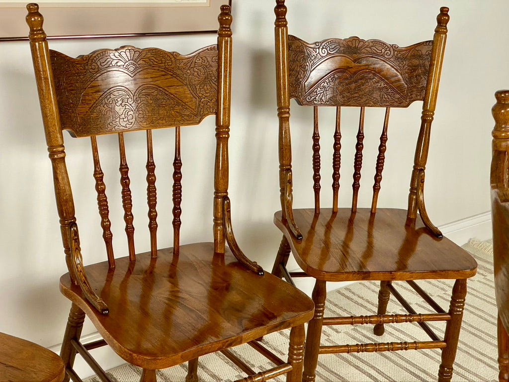 Set of 4 Solid Wood Carved Chairs