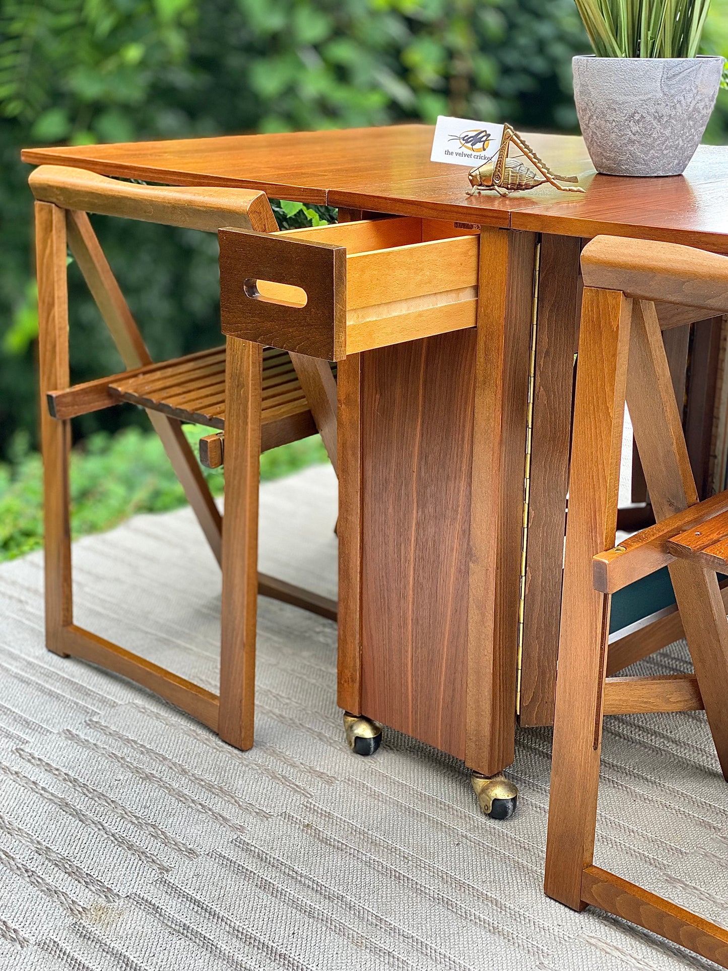 Vintage MCM Aldo Jacober Drop Leaf Table with 4 Folding Chairs