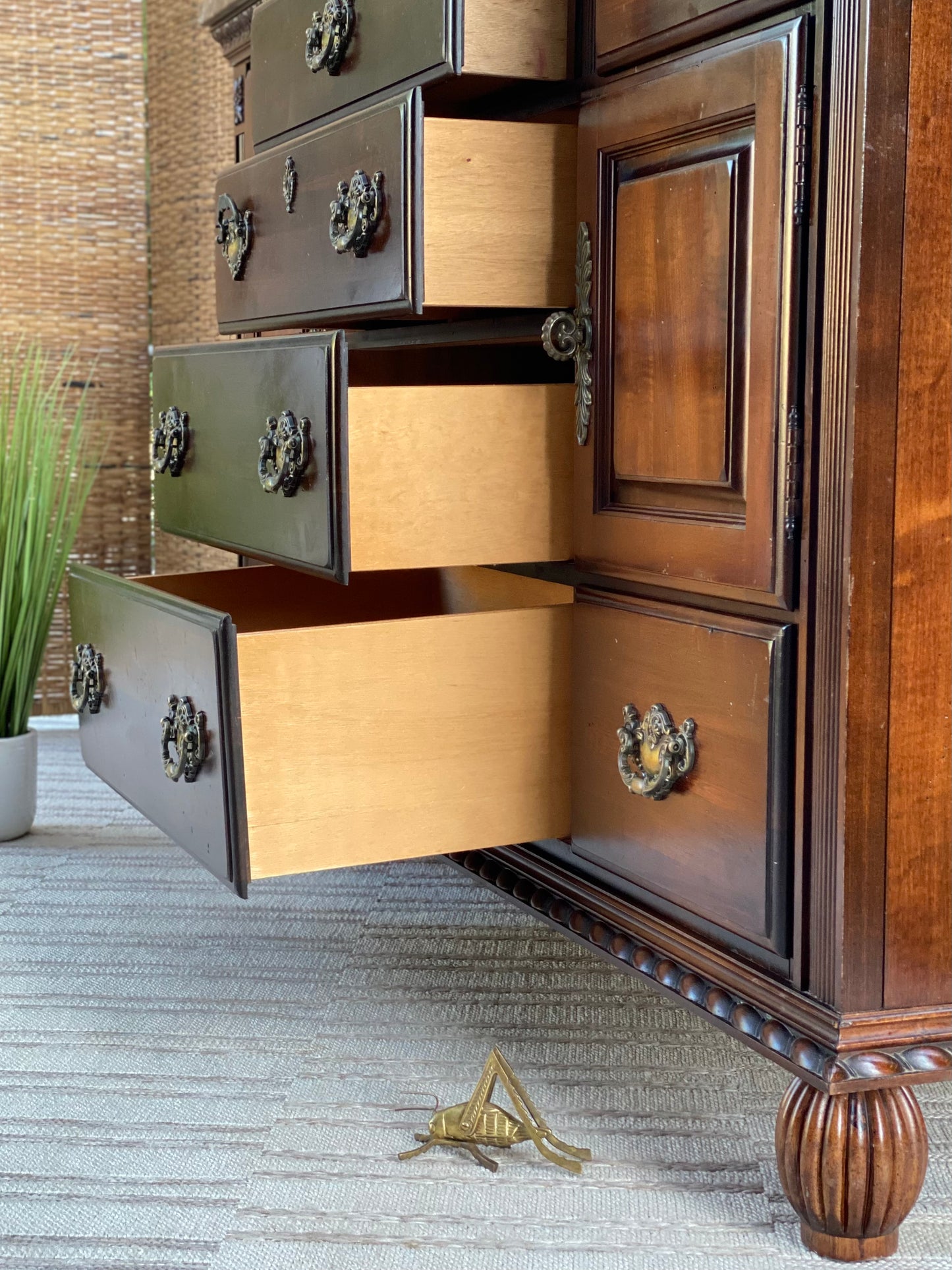 Modern Wooden Marble Top Credenza