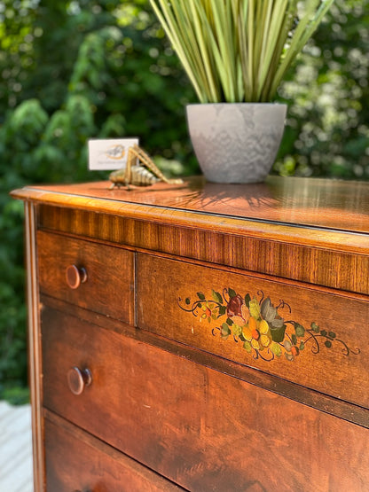 Vintage Wooden 3 Drawer Dresser with Stencil