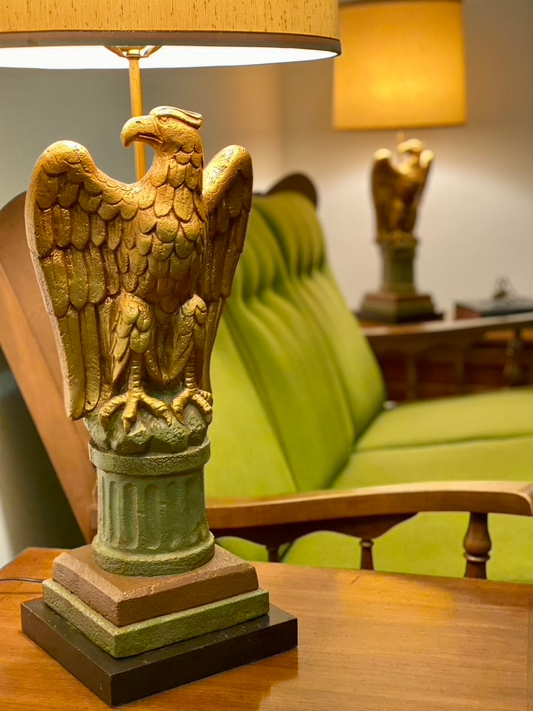 Vintage Pair of Painted Eagle Table Lamps