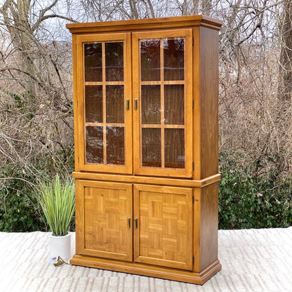 Vintage Wooden 2 Piece Lighted Hutch