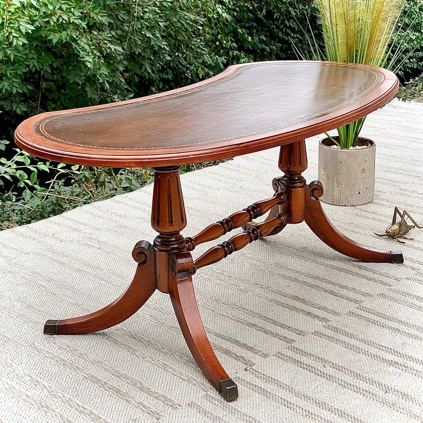 Vintage Walnut Federal Leather Top Kidney Table