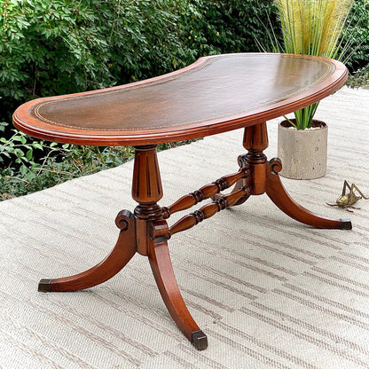 Vintage Walnut Federal Leather Top Kidney Table