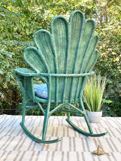 Vintage Peacock Fanback Wicker Rocking Chair